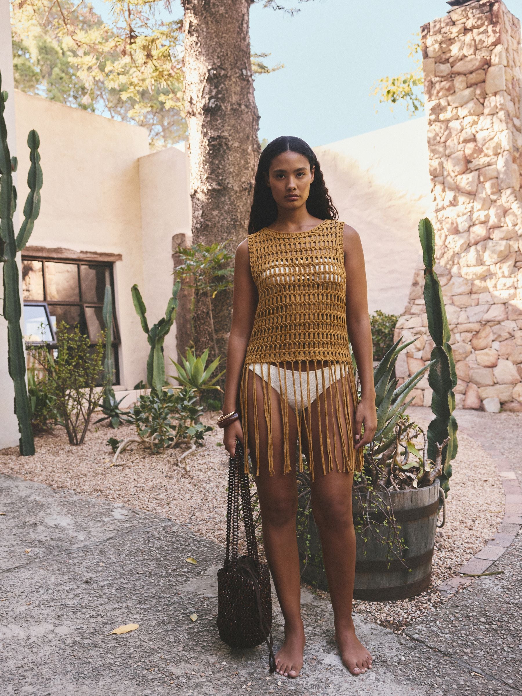 Buy Gold Fringe Knitted Crochet Tank Top from Next USA