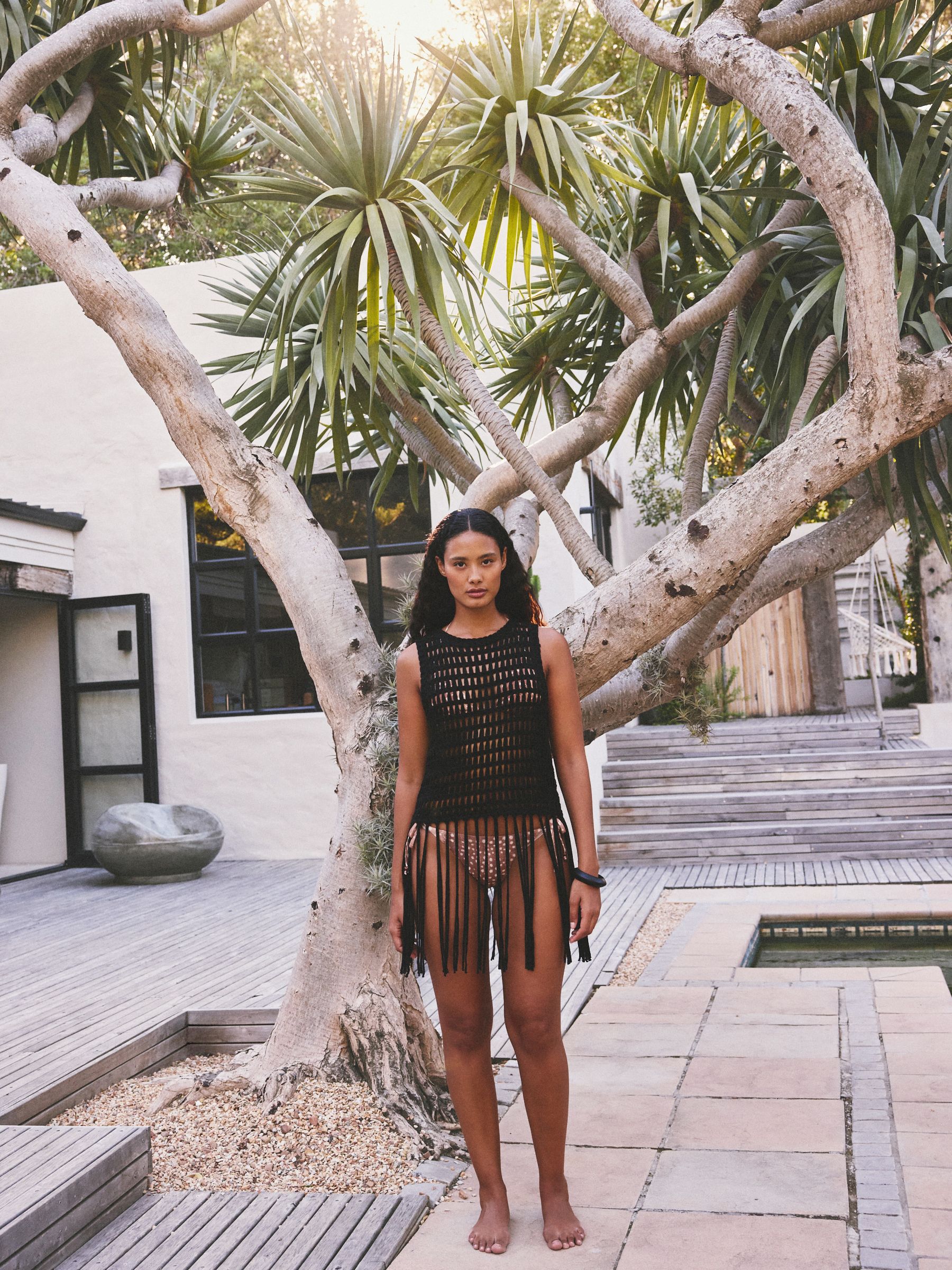 Buy Black Fringe Knitted Crochet Tank Top from Next USA