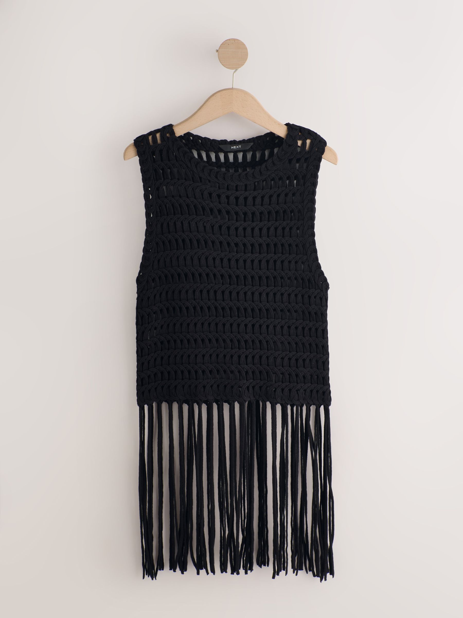 Buy Black Fringe Knitted Crochet Tank Top from the Next UK online shop