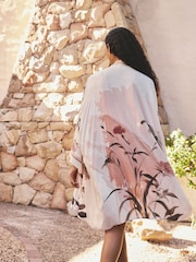 Crème/rose imprimé floral - Long Line Kimono - Image 4 de 8