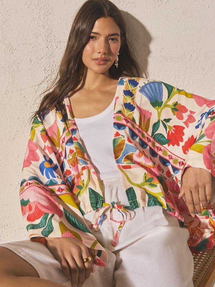 Multi Floral Tie Front Lightweight Jacket - Image 1 of 8