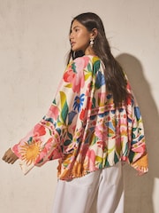 Multi Floral Tie Front Lightweight Jacket - Image 3 of 8