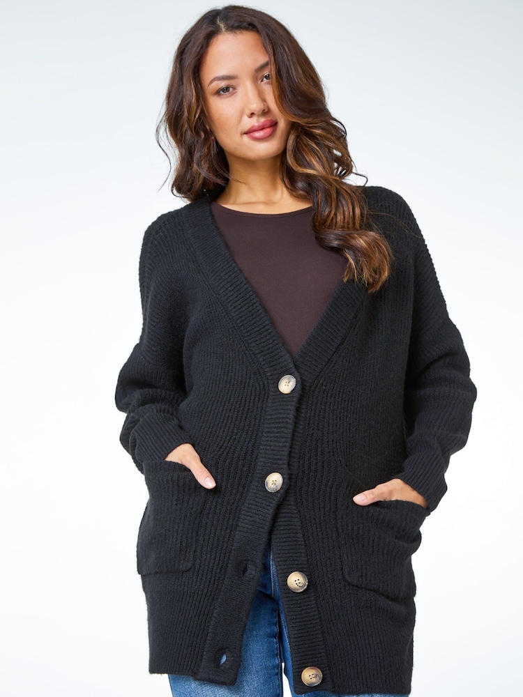 Roman Black Relaxed Longline Cardigan - Image 2 of 5 Roman Black Relaxed Longline Cardigan - Image 2 of 5