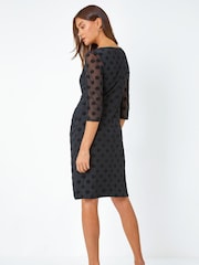 Roman Black Polka Dot Ruched Stretch Dress - Image 3 of 5