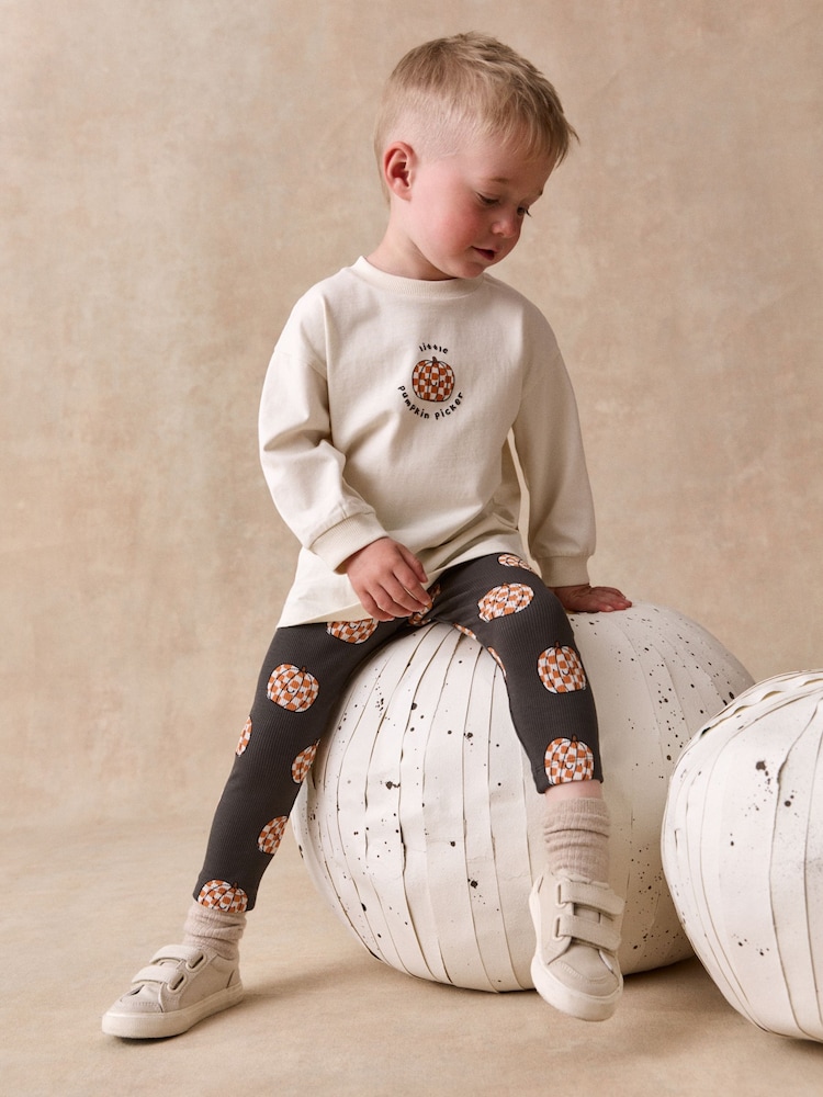 White Halloween Pumpkin Graphic Printed Top and Legging Set (3mths-7yrs) - Image 1 of 4 White Halloween Pumpkin Graphic Printed Top and Legging Set (3mths-7yrs) - Image 1 of 4