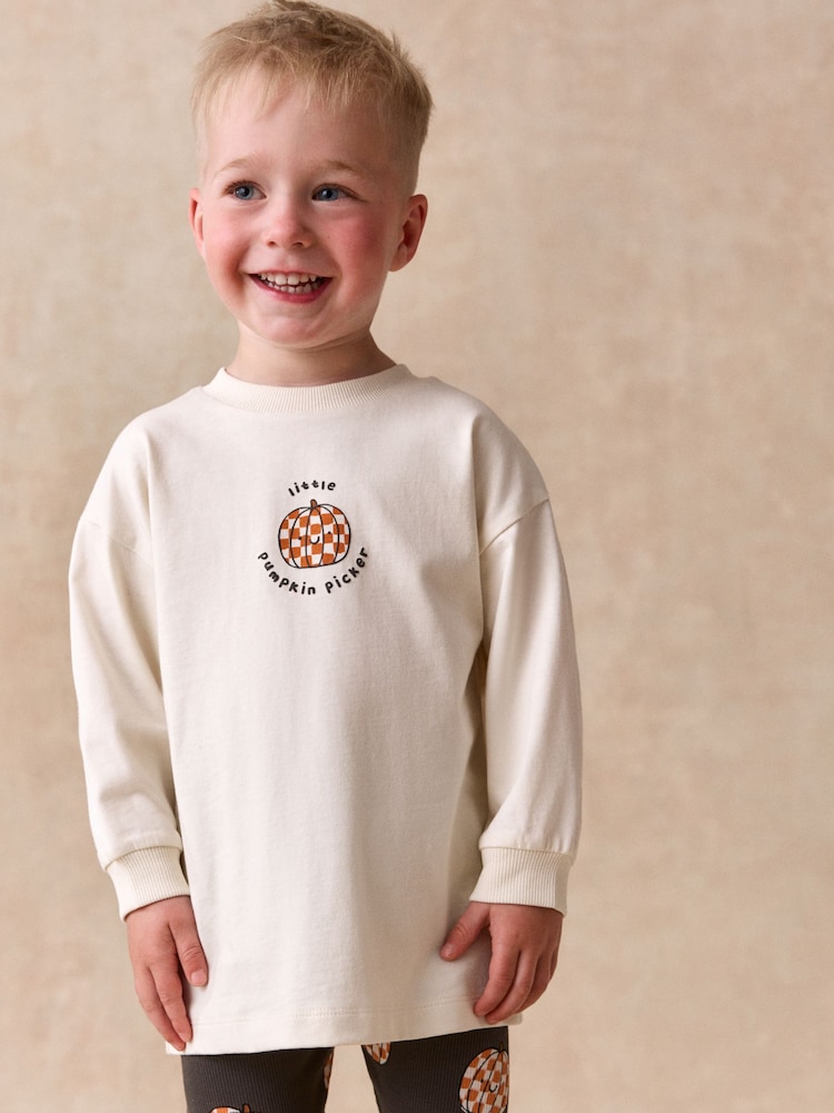 White Halloween Pumpkin Graphic Printed Top and Legging Set (3mths-7yrs) - Image 2 of 4 White Halloween Pumpkin Graphic Printed Top and Legging Set (3mths-7yrs) - Image 2 of 4