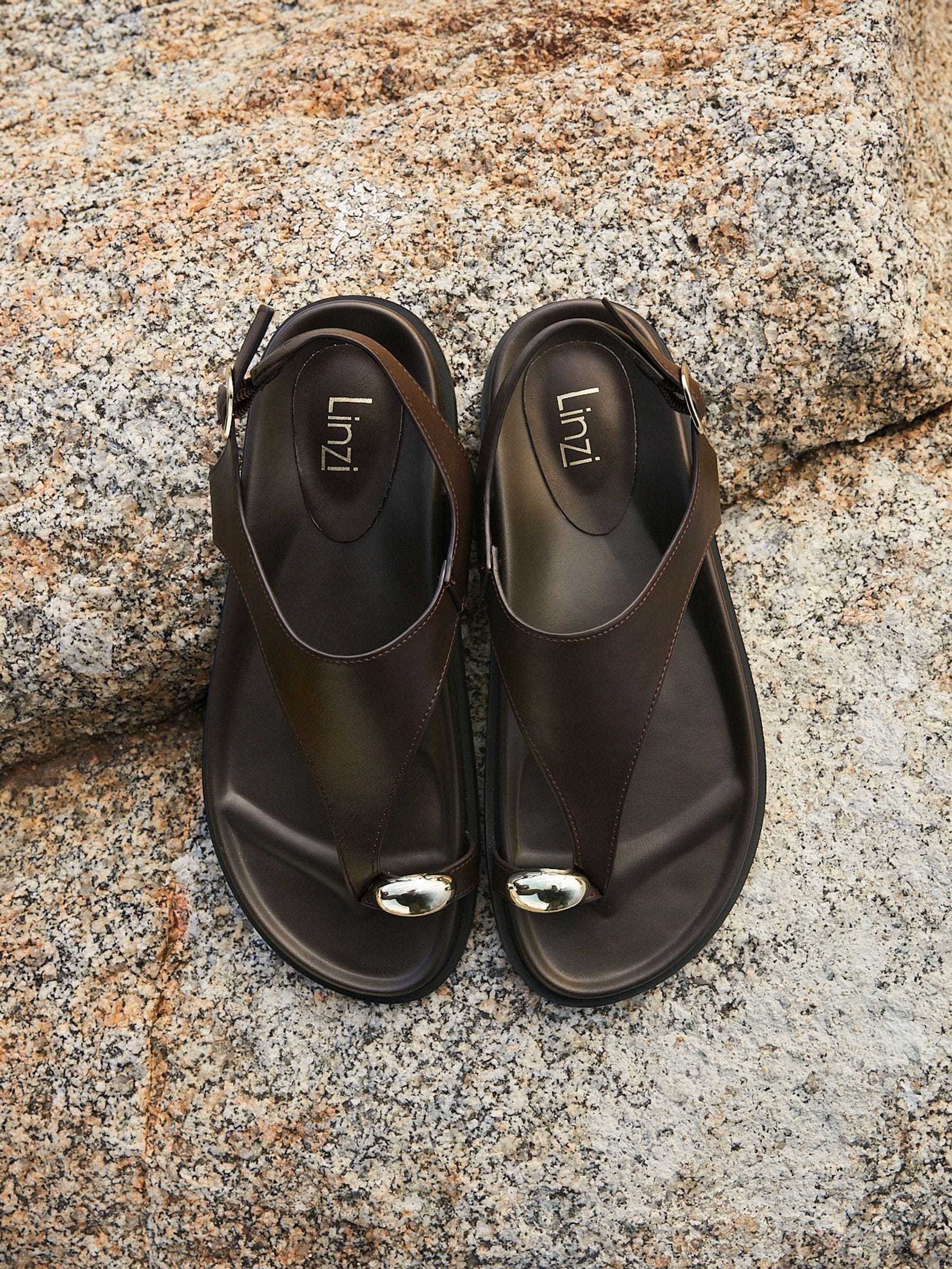 Buy Linzi Brown Latch Toe Ring Flat Sandals from Next USA