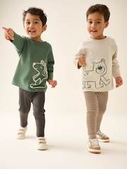 Brown/Cream Woodland Graphic Printed Top and Leggings Set 2 Pack (3mths-7yrs) - Image 1 of 13