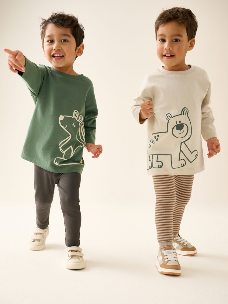 Brown/Cream Woodland Graphic Printed Top and Leggings Set 2 Pack (3mths-7yrs) - Image 1 of 13 Brown/Cream Woodland Graphic Printed Top and Leggings Set 2 Pack (3mths-7yrs) - Image 1 of 13
