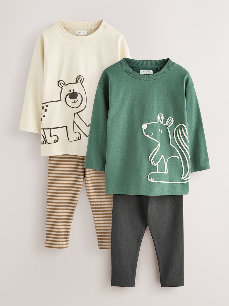 Brown/Cream Woodland Graphic Printed Top and Leggings Set 2 Pack (3mths-7yrs) - Image 2 of 13 Brown/Cream Woodland Graphic Printed Top and Leggings Set 2 Pack (3mths-7yrs) - Image 2 of 13