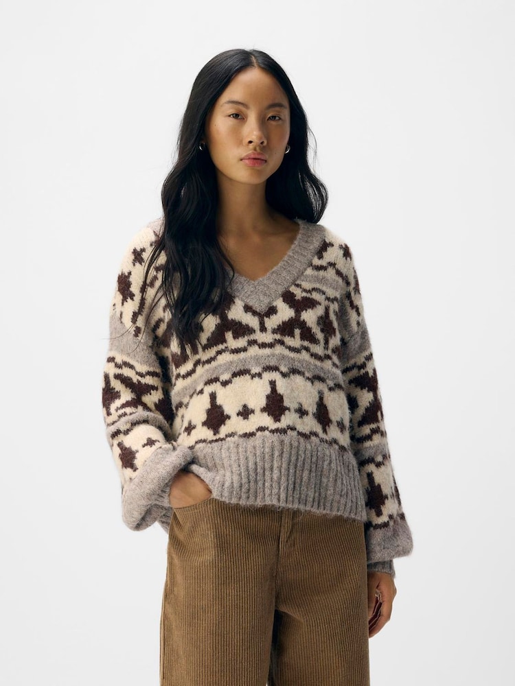 OBJECT Cream Fair Isle Long Sleeve Jumper - Image 2 of 4 OBJECT Cream Fair Isle Long Sleeve Jumper - Image 2 of 4