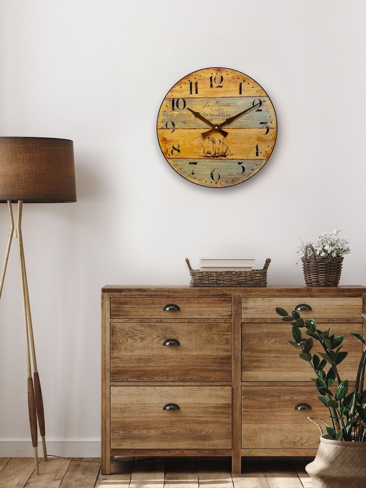 Brookpace Lascelles Blue/Brown Wall Clock with Driftwood Effect 36cm - Image 1 of 4