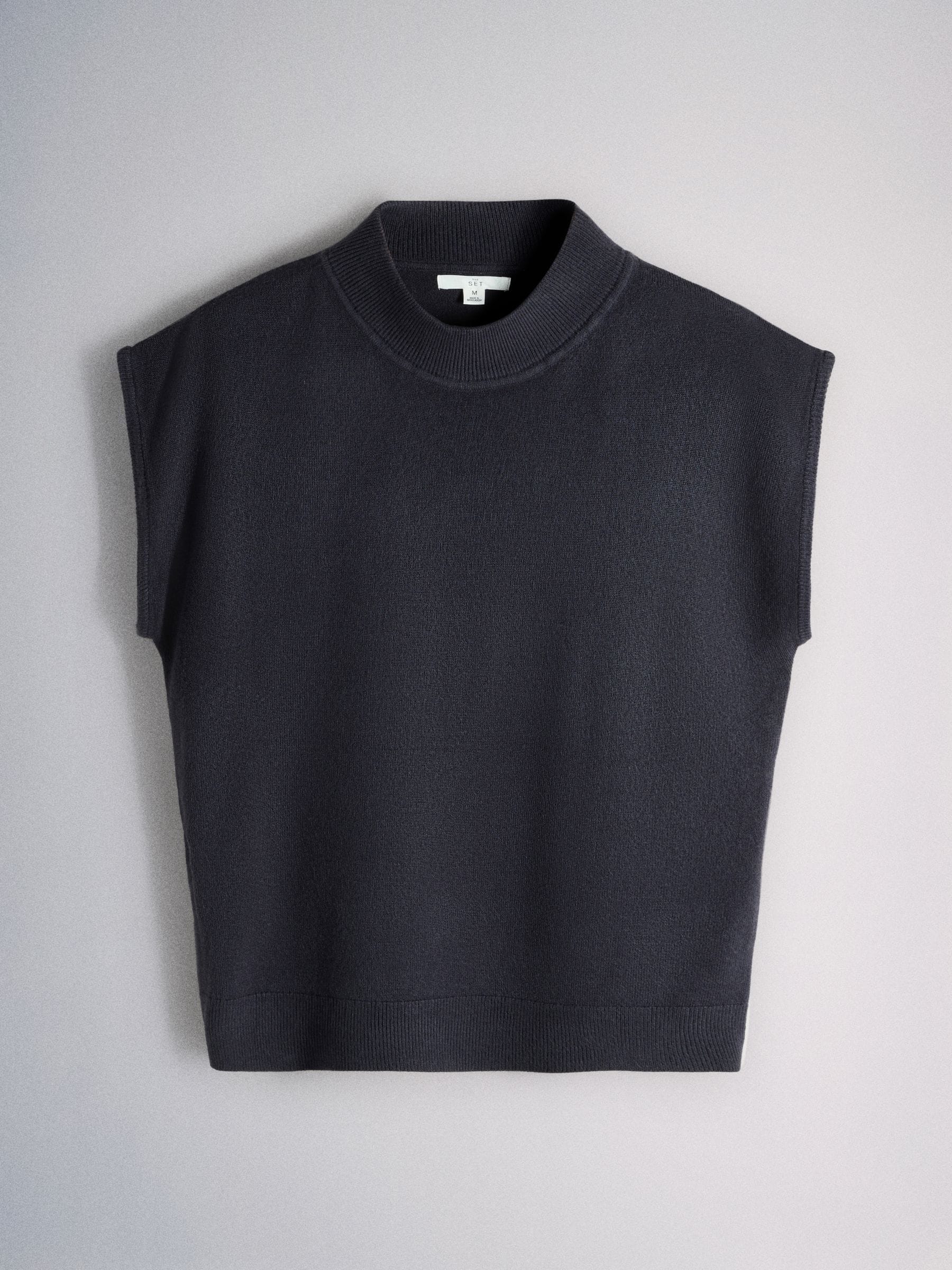 Buy The Set 3 Pack Knitted Cap Sleeve Hi Neck Tops Cream/Plum/Grey