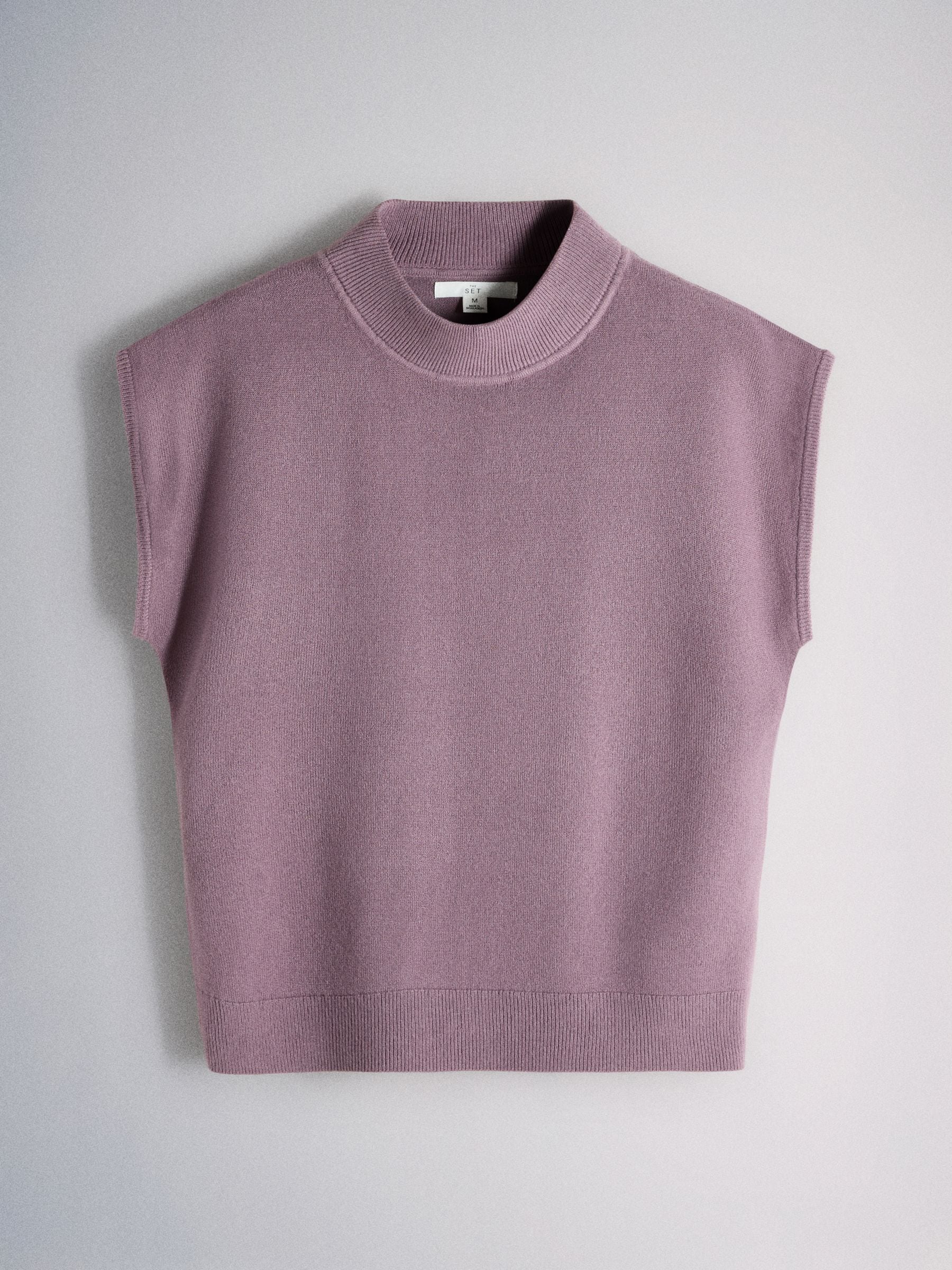 Buy The Set 3 Pack Knitted Cap Sleeve Hi Neck Tops Cream/Plum/Grey