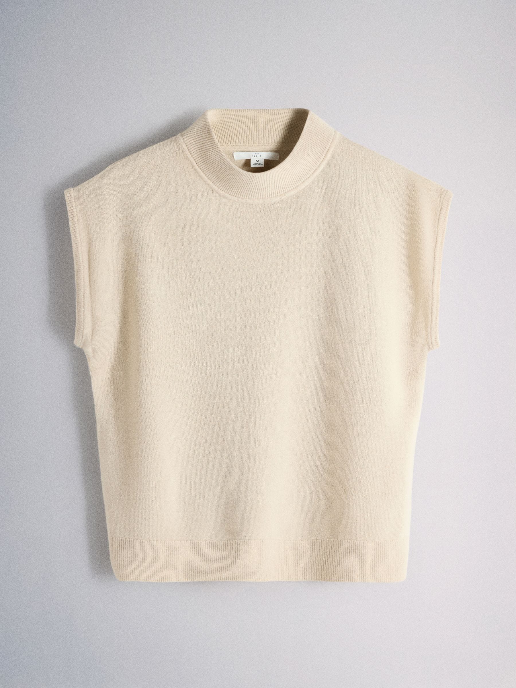 Buy The Set 3 Pack Knitted Cap Sleeve Hi Neck Tops Cream/Plum/Grey