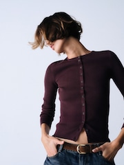 The Set 3 Pack Ribbed Crew Neck Long Sleeve Cardigan Navy Blue/Burgandy Red/Stone Brown - Image 2 of 7