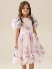 Angel & Rocket Pink Florence Blush Ruffle Sleeve Mesh Dress - Image 1 of 8