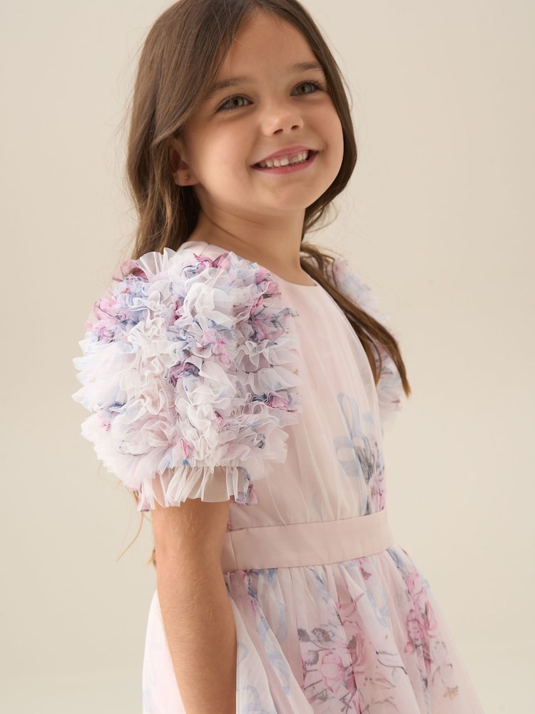 Rosa - Angel & Rocket Florence Blush Ruffle Sleeve Mesh Dress - Imagen 2 de 8 Rosa - Angel & Rocket Florence Blush Ruffle Sleeve Mesh Dress - Imagen 2 de 8