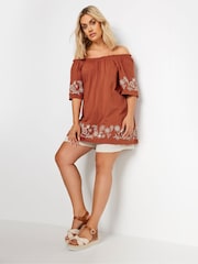 Orange - Yours Curve Bardot-Top mit Stickereidetail aus 100 % Baumwolle - Bild 2 von 5