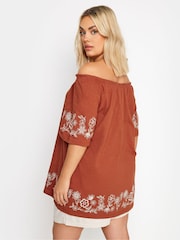 Orange - Yours Curve Bardot-Top mit Stickereidetail aus 100 % Baumwolle - Bild 3 von 5