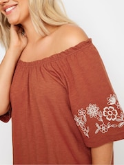 Orange - Yours Curve Bardot-Top mit Stickereidetail aus 100 % Baumwolle - Bild 4 von 5