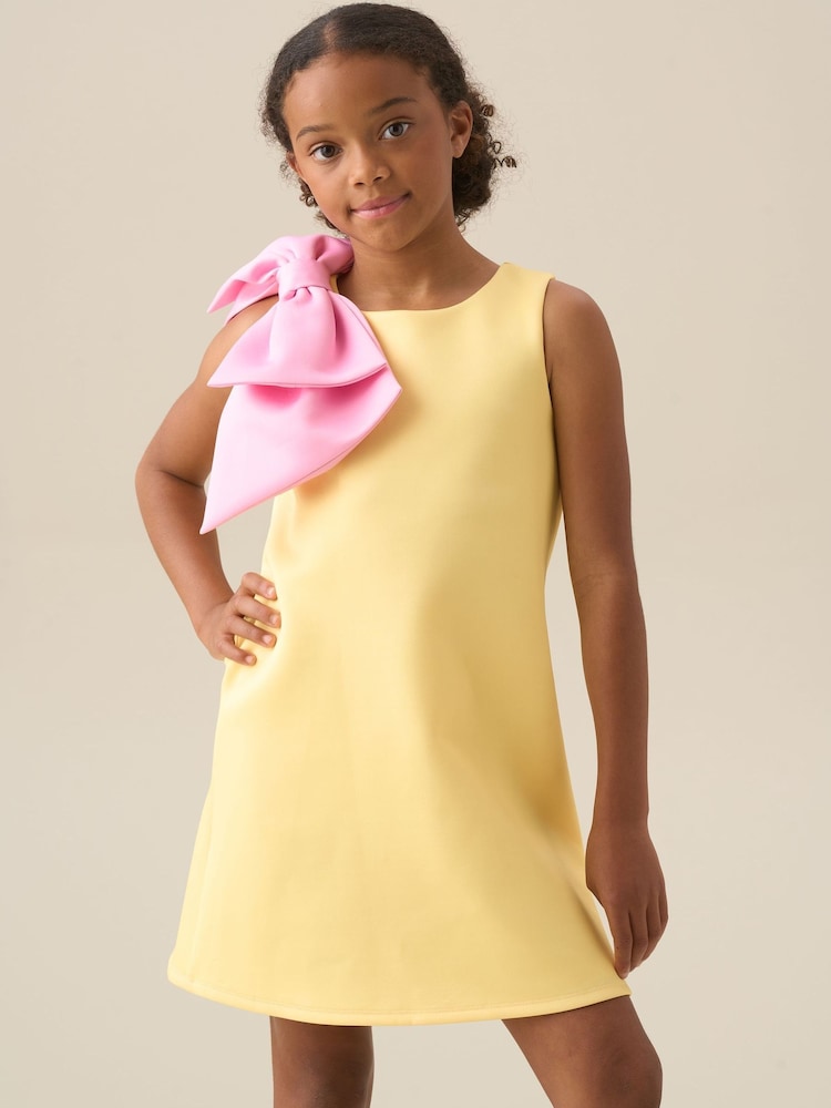 Angel & Rocket Yellow Thea Oversized Bow Shoulder Dress - Image 1 of 7 Angel & Rocket Yellow Thea Oversized Bow Shoulder Dress - Image 1 of 7