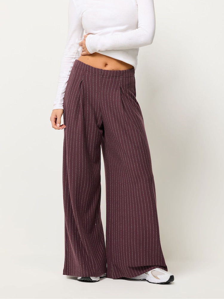 PixieGirl Petite Red Pinstripe Palazzo Wide Leg Trousers - Image 2 of 5