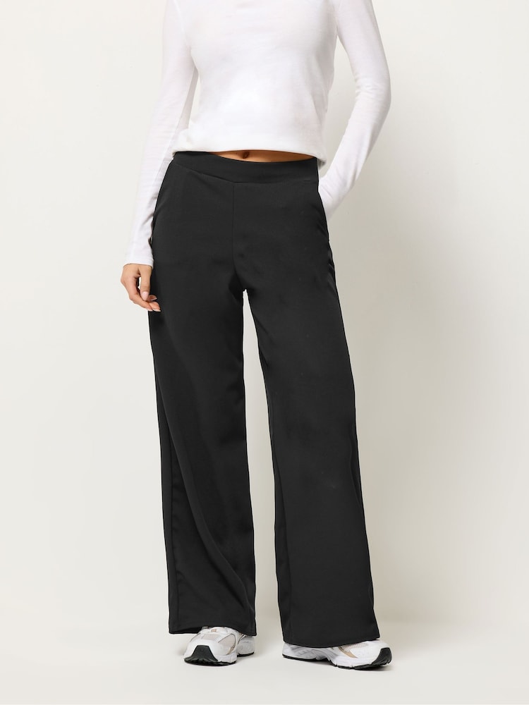 PixieGirl Petite Black Scuba Crepe Wide Leg Trousers - Image 2 of 5 PixieGirl Petite Black Scuba Crepe Wide Leg Trousers - Image 2 of 5