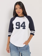 PixieGirl Petite Blue Raglan Sleeve V Neck 94 Sweat Top - Image 1 of 5