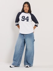 PixieGirl Petite Blue Raglan Sleeve V Neck 94 Sweat Top - Image 2 of 5