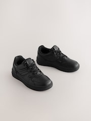 Black Standard Fit (F) Leather Touch Fastening Elastic Lace School Shoes - Image 1 of 6
