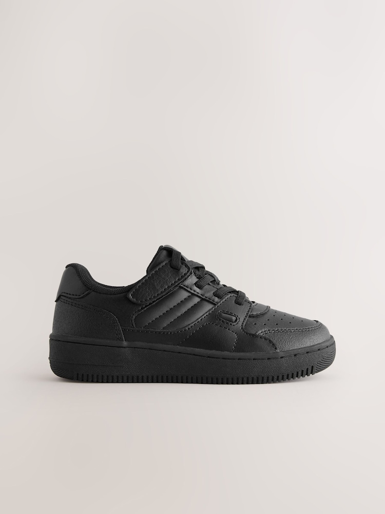 Black Standard Fit (F) Leather Touch Fastening Elastic Lace School Shoes - Image 2 of 6