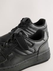 Black Standard Fit (F) Leather Touch Fastening Elastic Lace School Shoes - Image 3 of 6