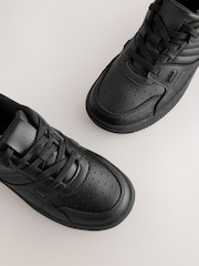 Black Standard Fit (F) Leather Touch Fastening Elastic Lace School Shoes - Image 4 of 6