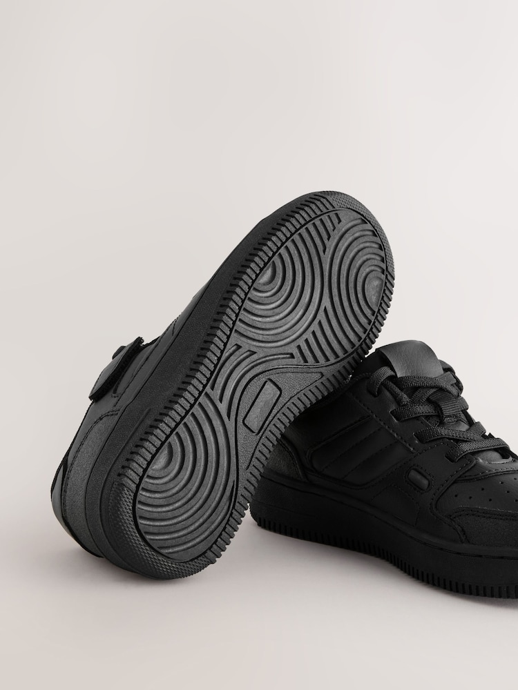 Black Standard Fit (F) Leather Touch Fastening Elastic Lace School Shoes - Image 6 of 6