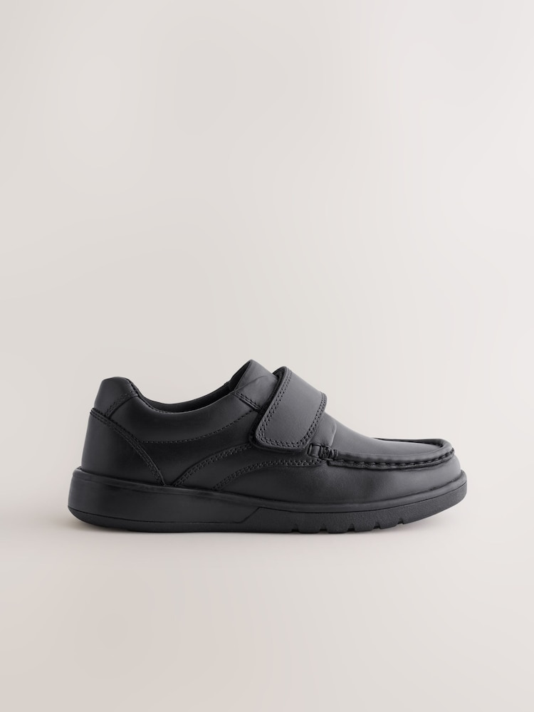 Black Standard Fit (F) Leather Touch Fastening School Shoes - Image 2 of 5 Black Standard Fit (F) Leather Touch Fastening School Shoes - Image 2 of 5