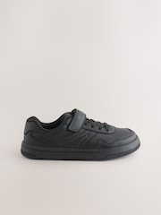 Black Standard Fit (F) Leather Barefoot Touch Fastening Elastic Lace School Shoes - Image 2 of 8