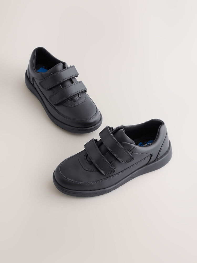 Black Standard Fit (F) Leather 2 Strap Touch Fastening School Shoes - Image 1 of 5 Black Standard Fit (F) Leather 2 Strap Touch Fastening School Shoes - Image 1 of 5