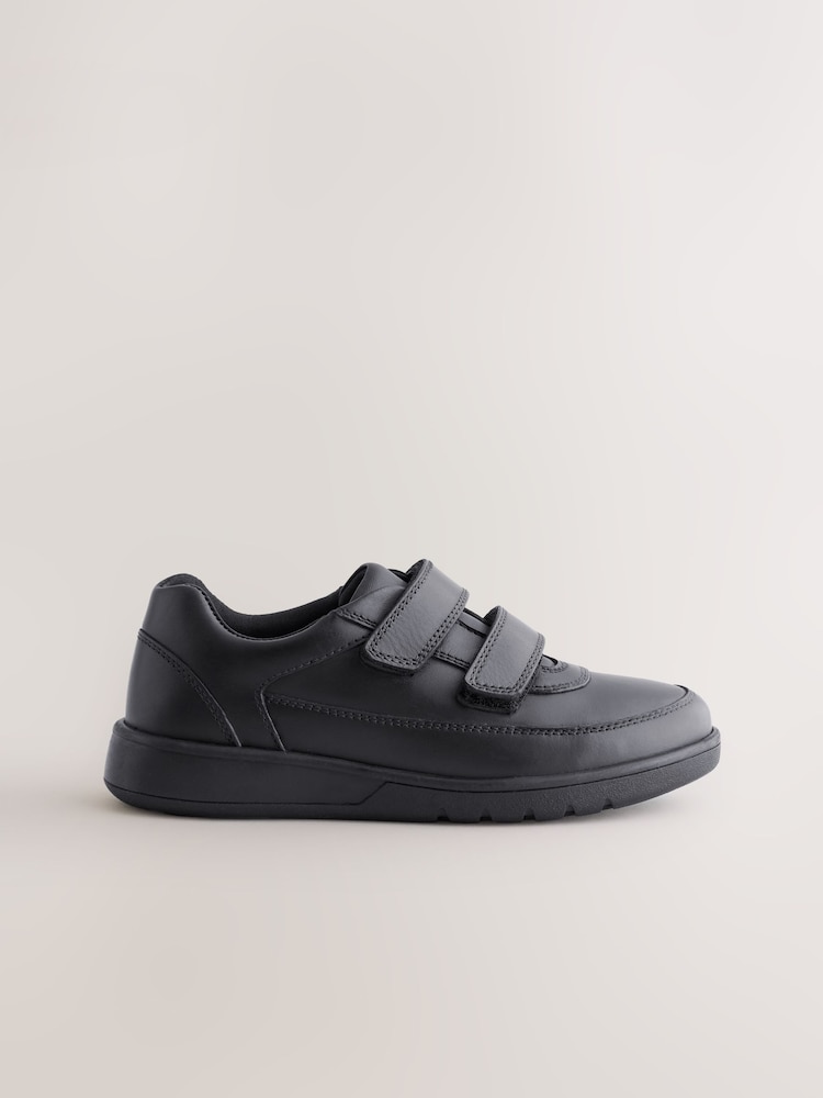 Black Standard Fit (F) Leather 2 Strap Touch Fastening School Shoes - Image 2 of 5 Black Standard Fit (F) Leather 2 Strap Touch Fastening School Shoes - Image 2 of 5