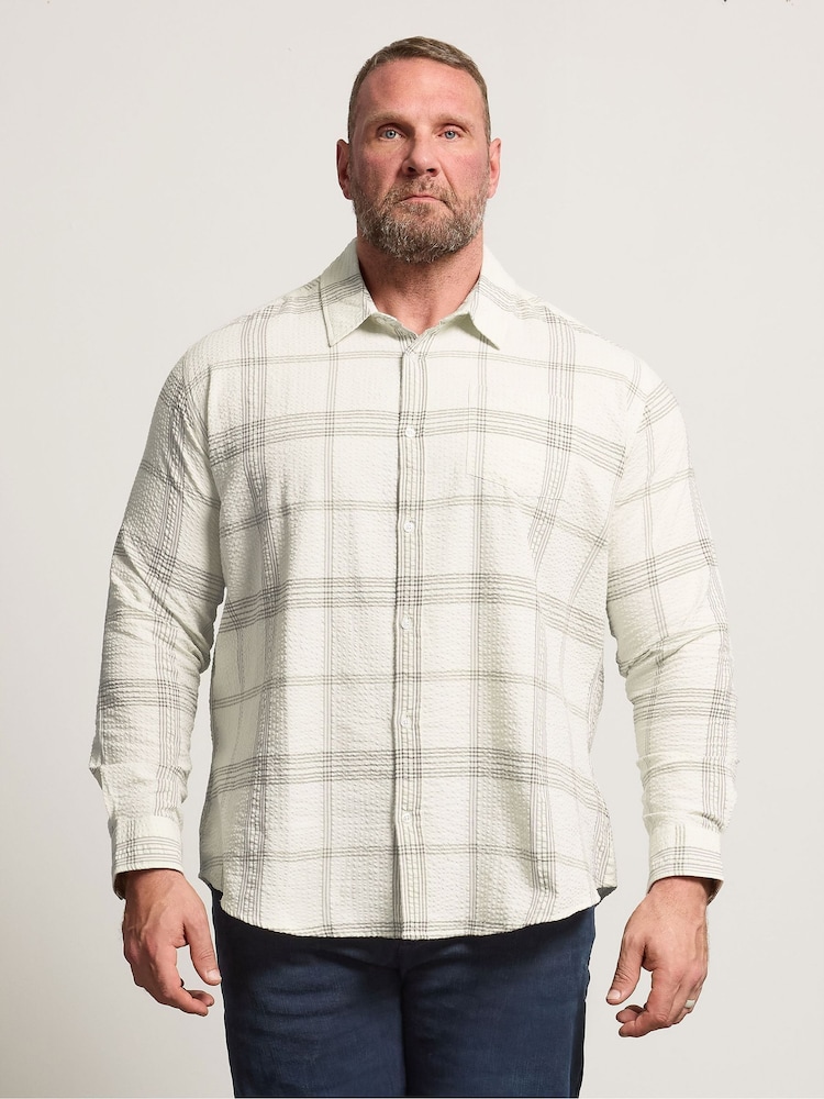 BadRhino Big & Tall Brown Check Seersucker Long Sleeve Shirt - Image 1 of 6