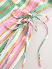 綠色條紋 - Linen Rich Wrap Skort Playsuit - 圖片 6/7