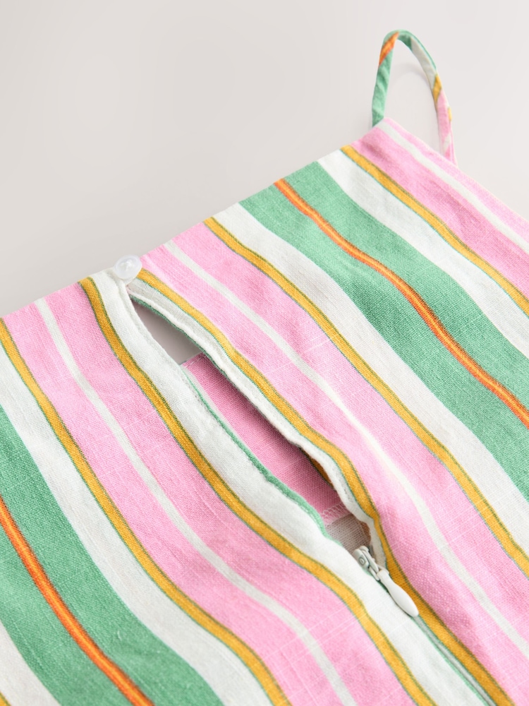 綠色條紋 - Linen Rich Wrap Skort Playsuit - 圖片 7/7