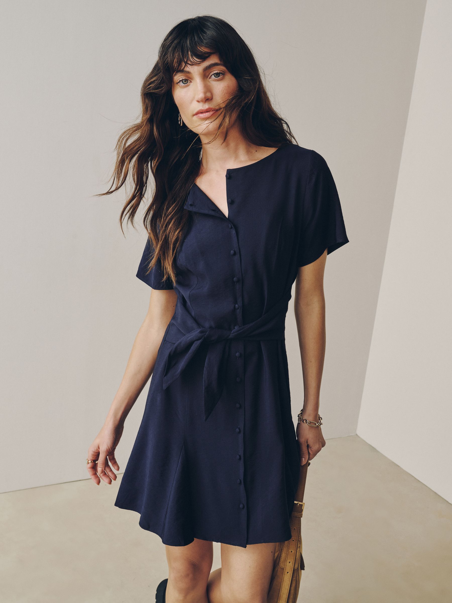 Buy Navy Blue Tie Waist Mini Dress from Next USA