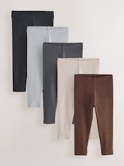 Brown/Grey Ribbed Leggings 5 Pack (3mths-7yrs) - Image 1 of 10