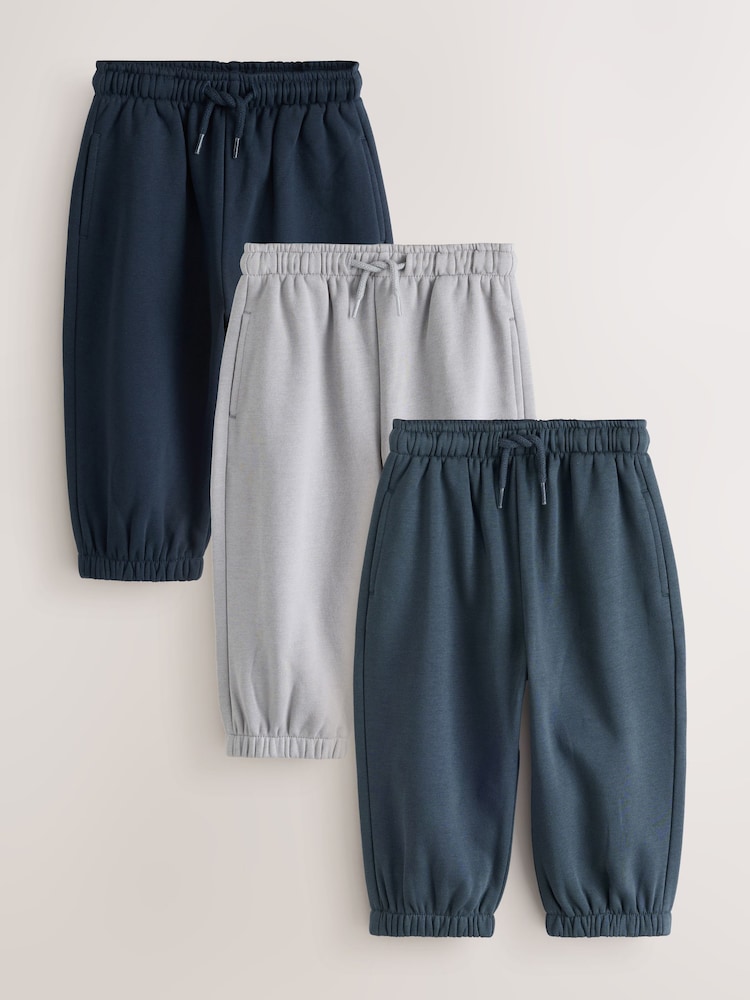 Blue/Navy Wide Cuffed Joggers 3 Pack (3mths-7yrs) - Image 1 of 7