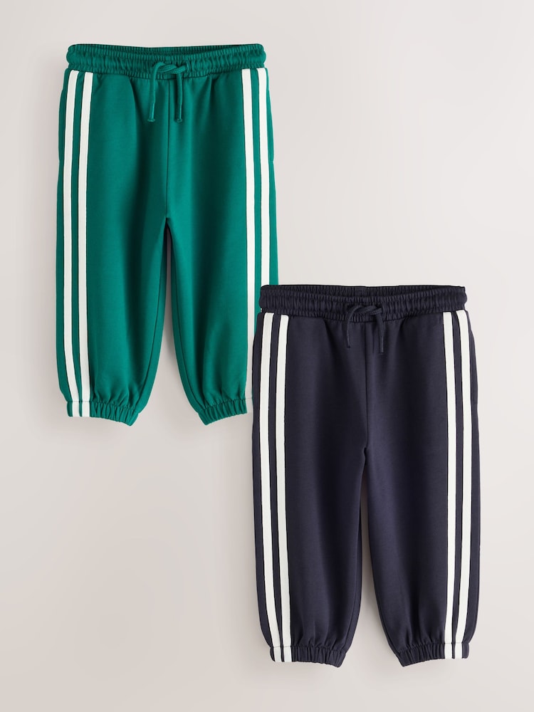 Navy/Green Cuffed Side Stripe Joggers 2 Pack (3mths-7yrs) - Image 1 of 6