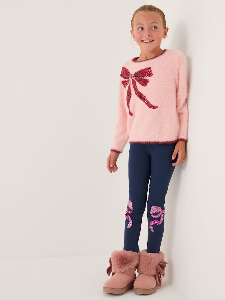 Monsoon Blue Sequin Bow Leggings - Image 1 of 4 Monsoon Blue Sequin Bow Leggings - Image 1 of 4