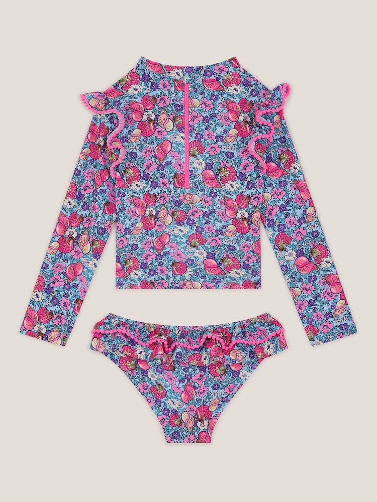 Monsoon Blue Floral Shell Print UPF50+ Long Sleeve Swim Set - Image 1 of 3 Monsoon Blue Floral Shell Print UPF50+ Long Sleeve Swim Set - Image 1 of 3