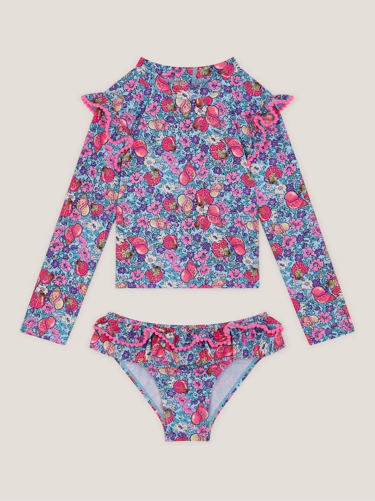 Monsoon Blue Floral Shell Print UPF50+ Long Sleeve Swim Set - Image 2 of 3 Monsoon Blue Floral Shell Print UPF50+ Long Sleeve Swim Set - Image 2 of 3