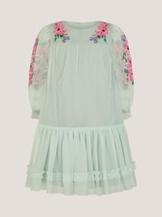 Monsoon Green Peony Embroidered Tulle Party Dress - Image 1 of 3